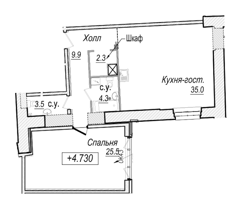 1-комнатная квартира 80.5 м², 3/5 эт., Комплекс апартаментов «Meltzer Hall»